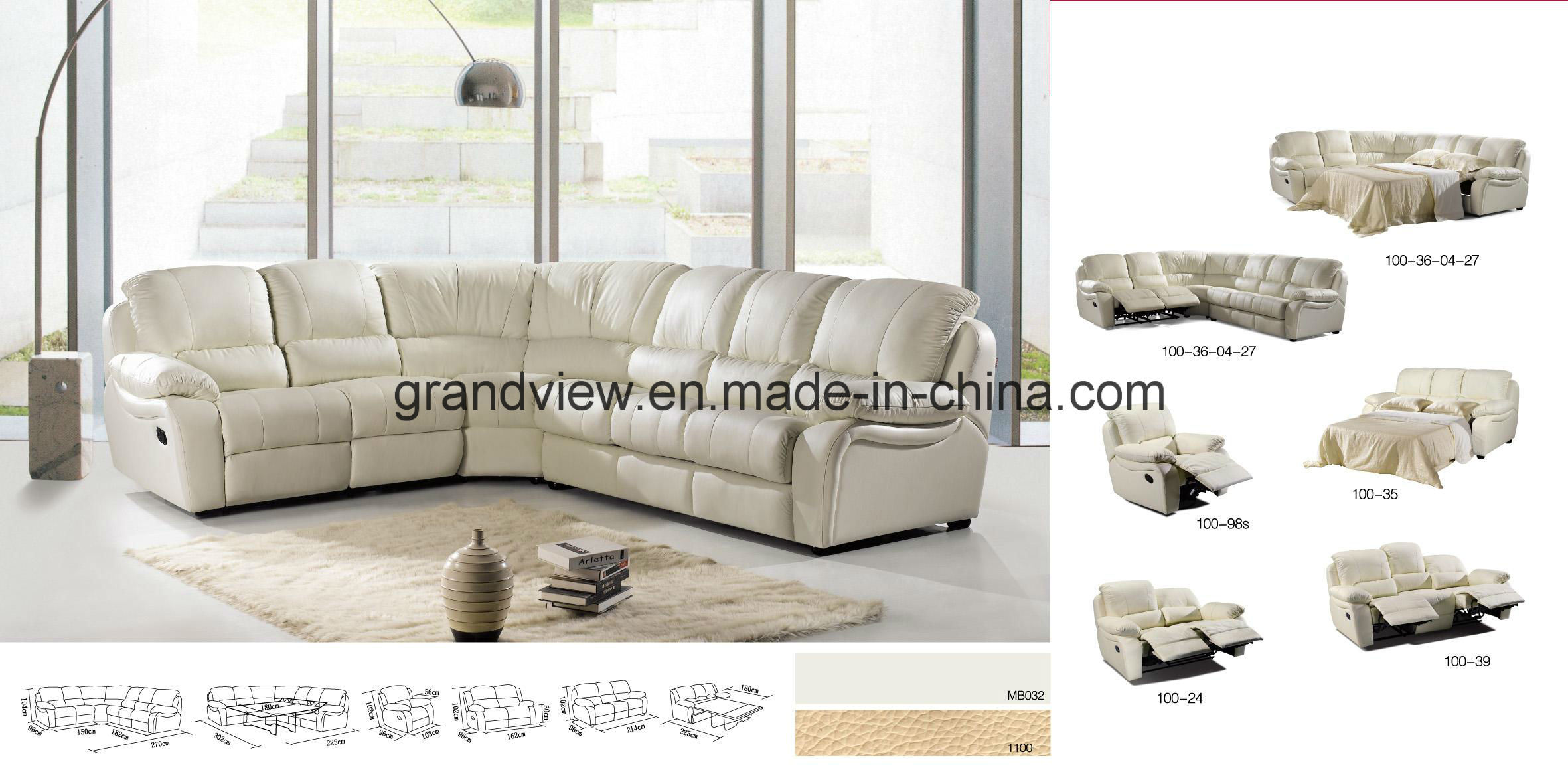 Home Furniture Leather Functional Sofa, Comfortable Sofa, Reclining Sleeper Sofa Bed