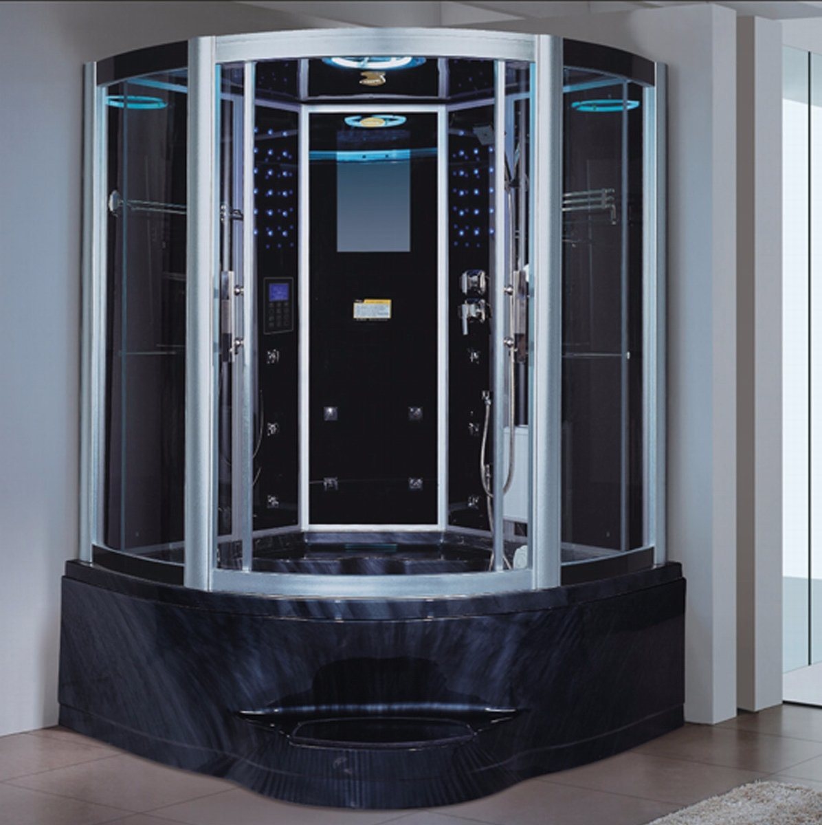 1350mm Sector Black Cloudy Steam Sauna with Jacuzzi (AT-GT0201F)