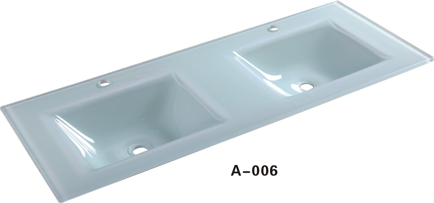 2016 Double Basin Glass Vanity Top (A006)