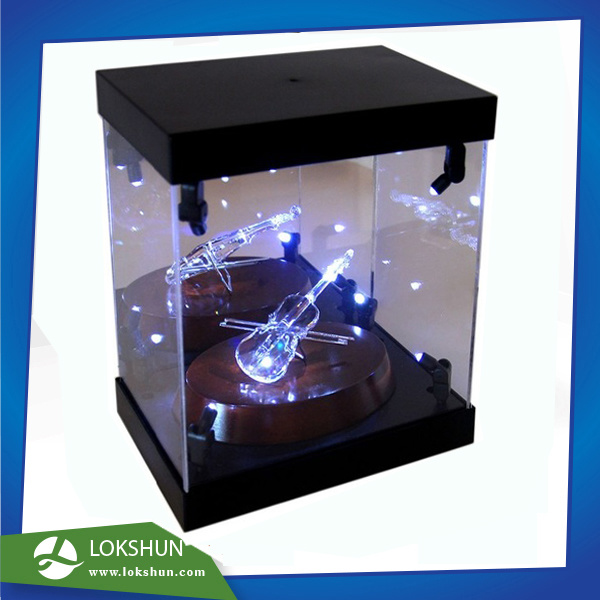 Transparent Acrylic LED Display Cabinet with Spotlight Inside, Top and Base Are with Black Matt Acrylic
