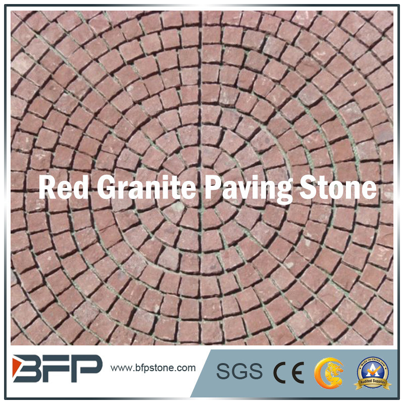 Round Shape Red Granite Paving Stone - Meshed Cobble Stone for Outside