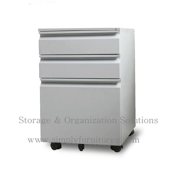 Modern 3 Drawer Steel Mobile Cabinet / Movable File White (SI6-LCF3W)