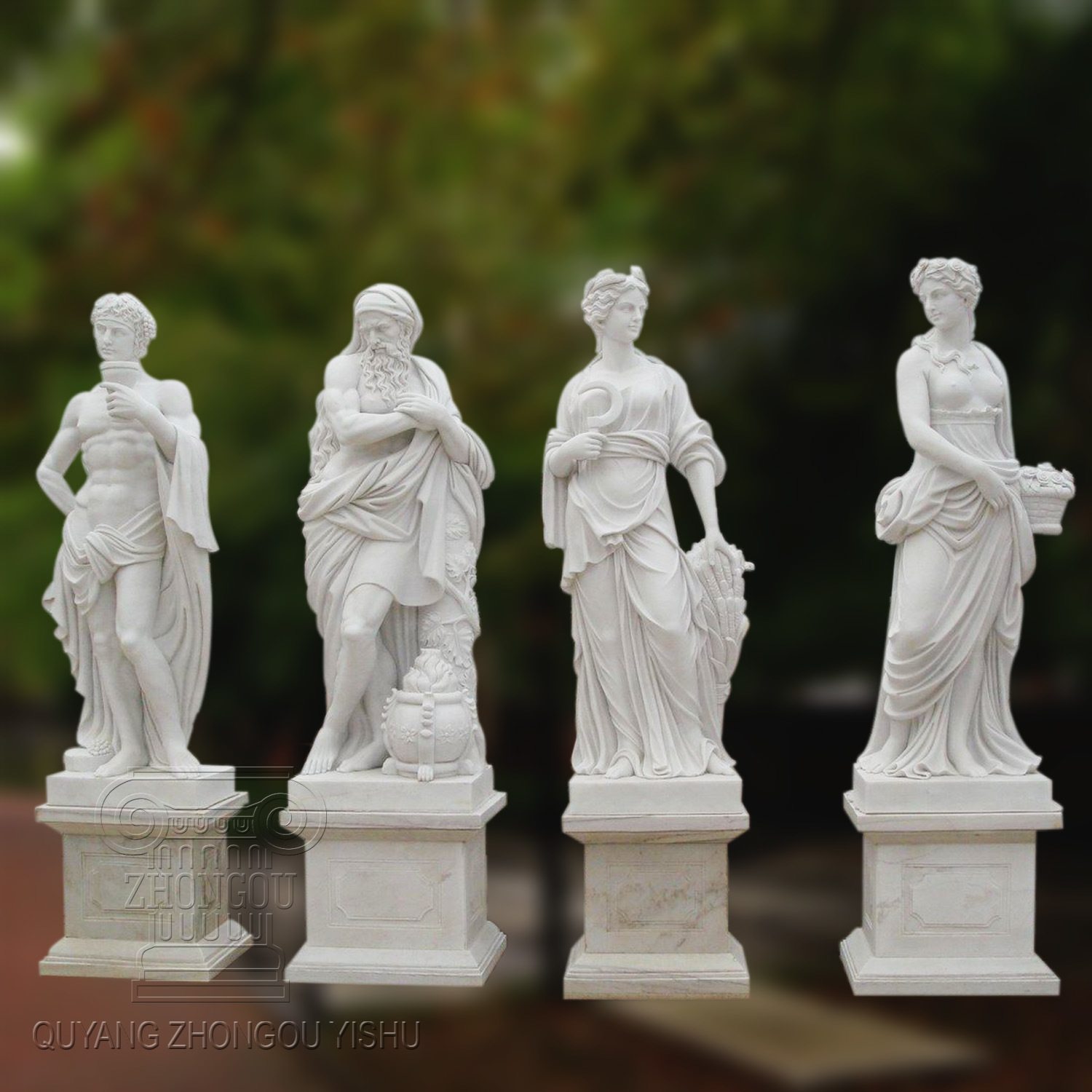 Natural Marble Carving Four Season God Statues