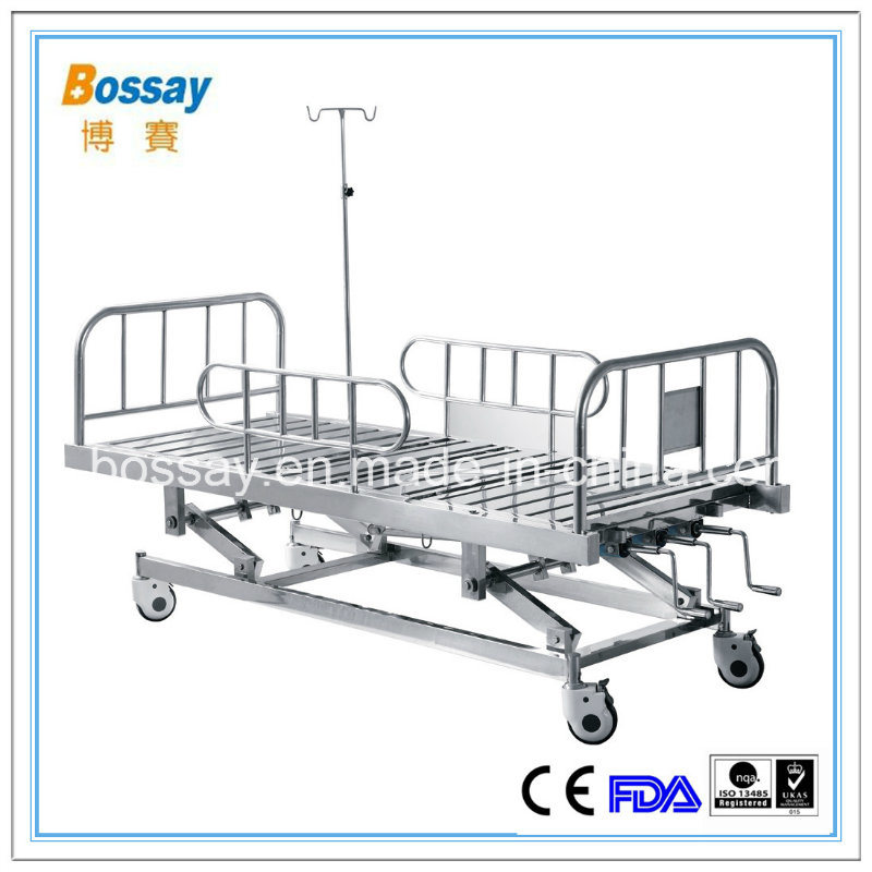 Adjustable Medical Bed with Stainless Steel Siderails Manual Hospital Bed