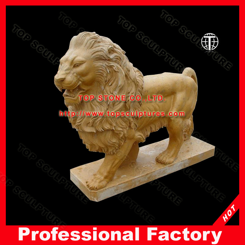 Yellow Marble Lion Sculpture for Home or Garden Decoration