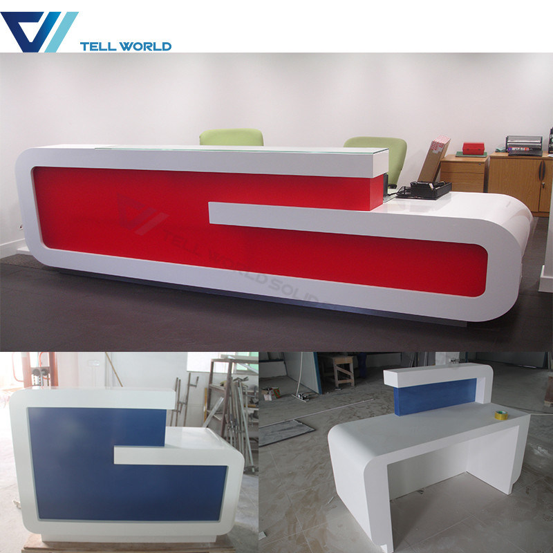 White and Red 2 Person Acrylic Furniture Boutique Modern Curved Stadning Reception Desk