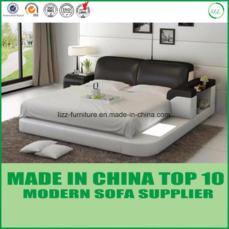 European Style Real Leather Bed with LED