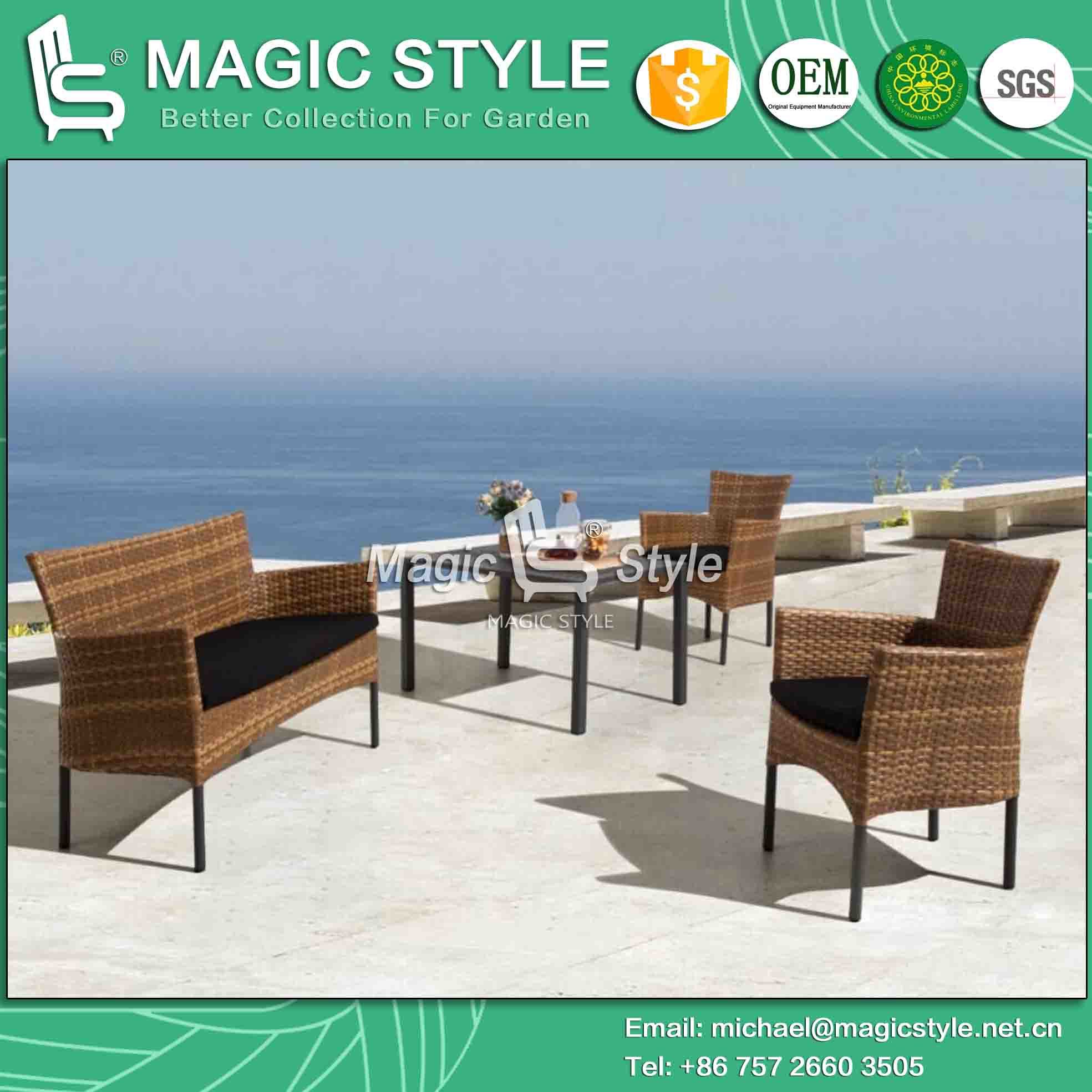Outdoor Wicker Chair with Cushion Stackable Rattan Chair Garden Dining Chair Patio Wicker Chair Wicker 2-Seat Chair Coffee Table