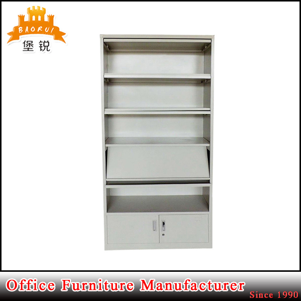 Popular Library Metal Magazine Shelf with Cabinet Base