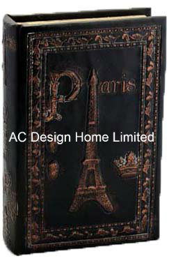 Eiffel Tower Design Antique Vintage Emboss PU Leather/MDF Wooden Storage Book Box