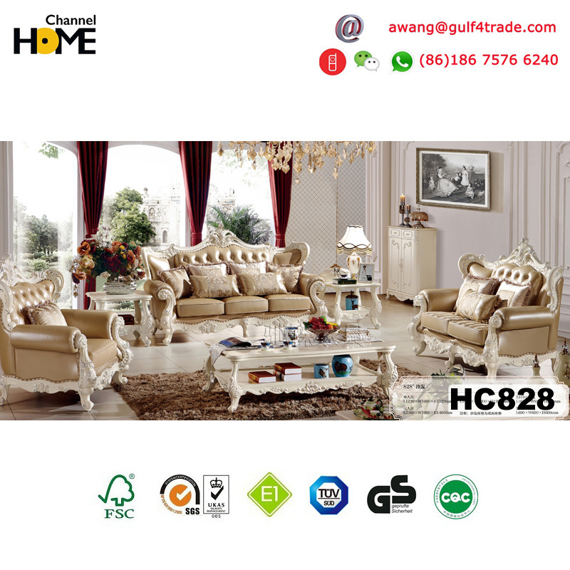 European Classic Furniture Genuinr Leather 1+2+3 Sofa (HC828)