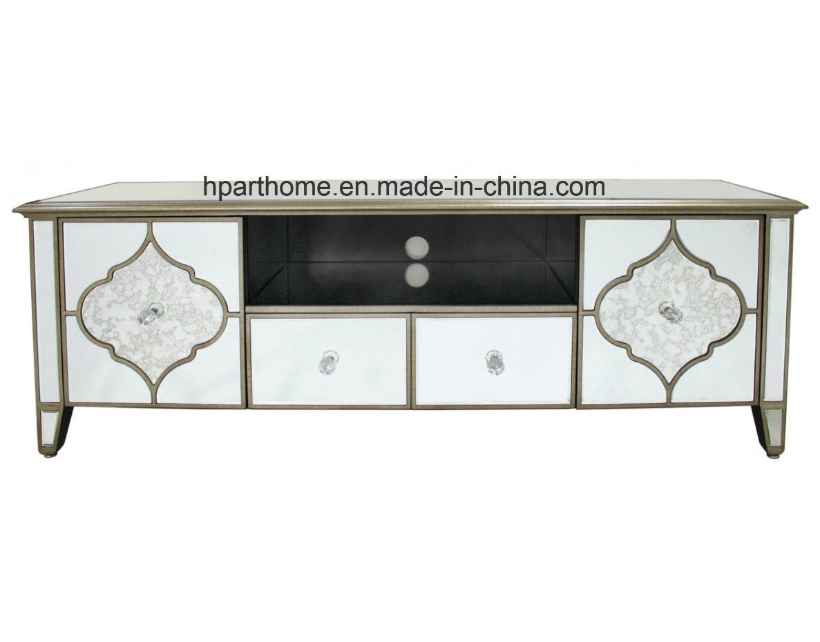 Large Size Luxury Antique Glass TV Long Cabinet Unit
