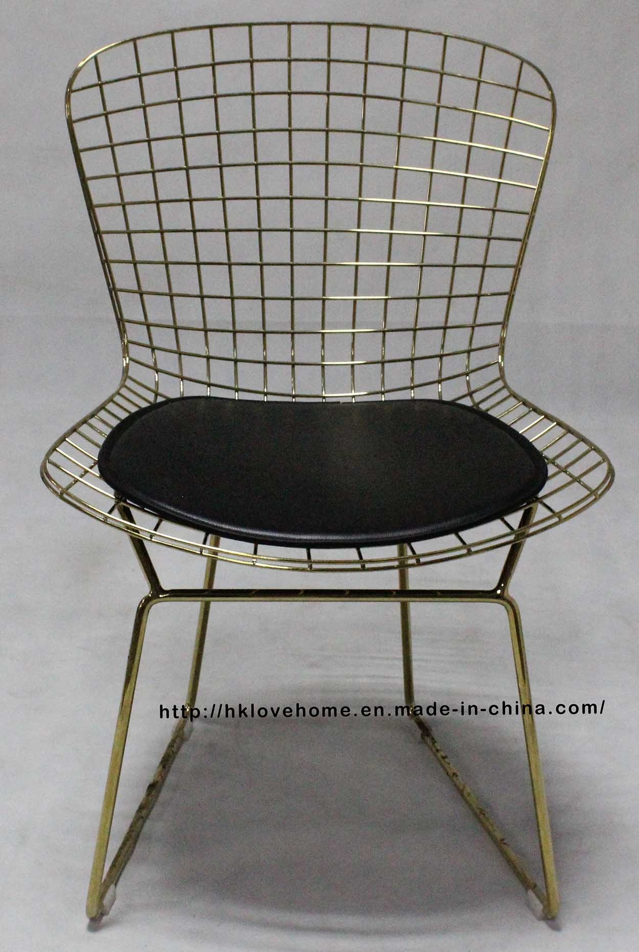 Dining Restaurant Kd Metal Bertoia PU Cushion Gold Wire Chair