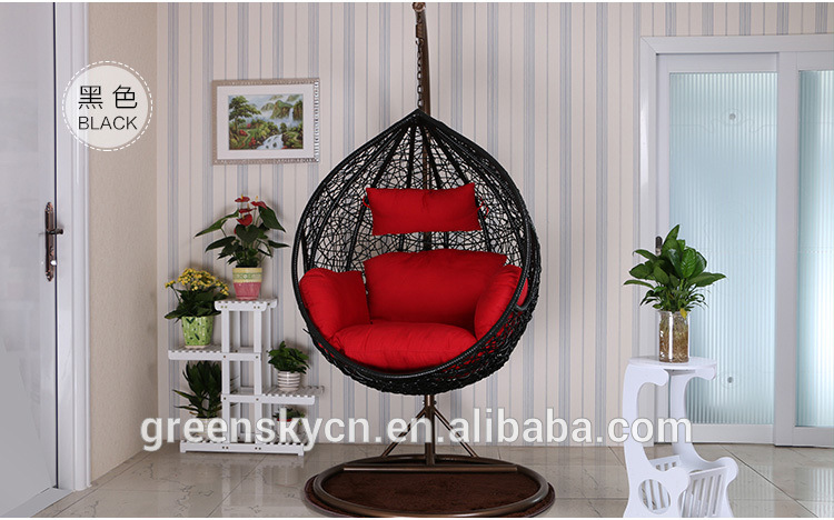 PE Rattan, Bedroom Rattan Wicker Cane Hanging Egg Swing Chair with Stand