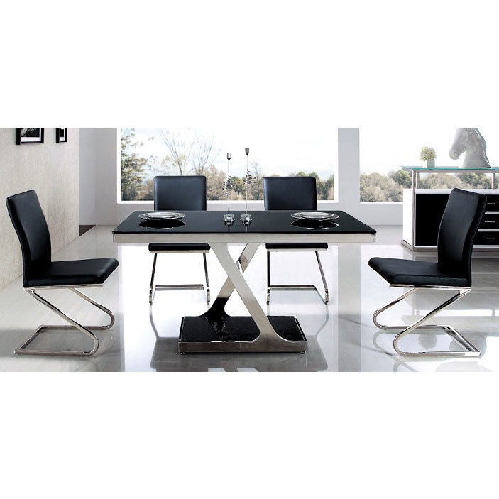 Modern Dining Chair and Dining Table Set Tempered Glass Top