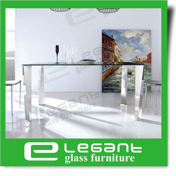 Clear Tempered Glass Dining Table with Stainless Steel Legs