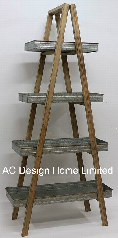 4 Tier Antique Vintage Decorative Wooden/Metal Home Triangle Shelf