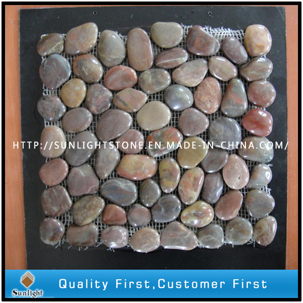 Natural Pink Pebble Stone on Mesh for Indoor Decoration