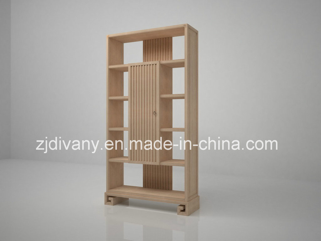 Neo-Chinese Style Oak Wooden Bookcase with Door