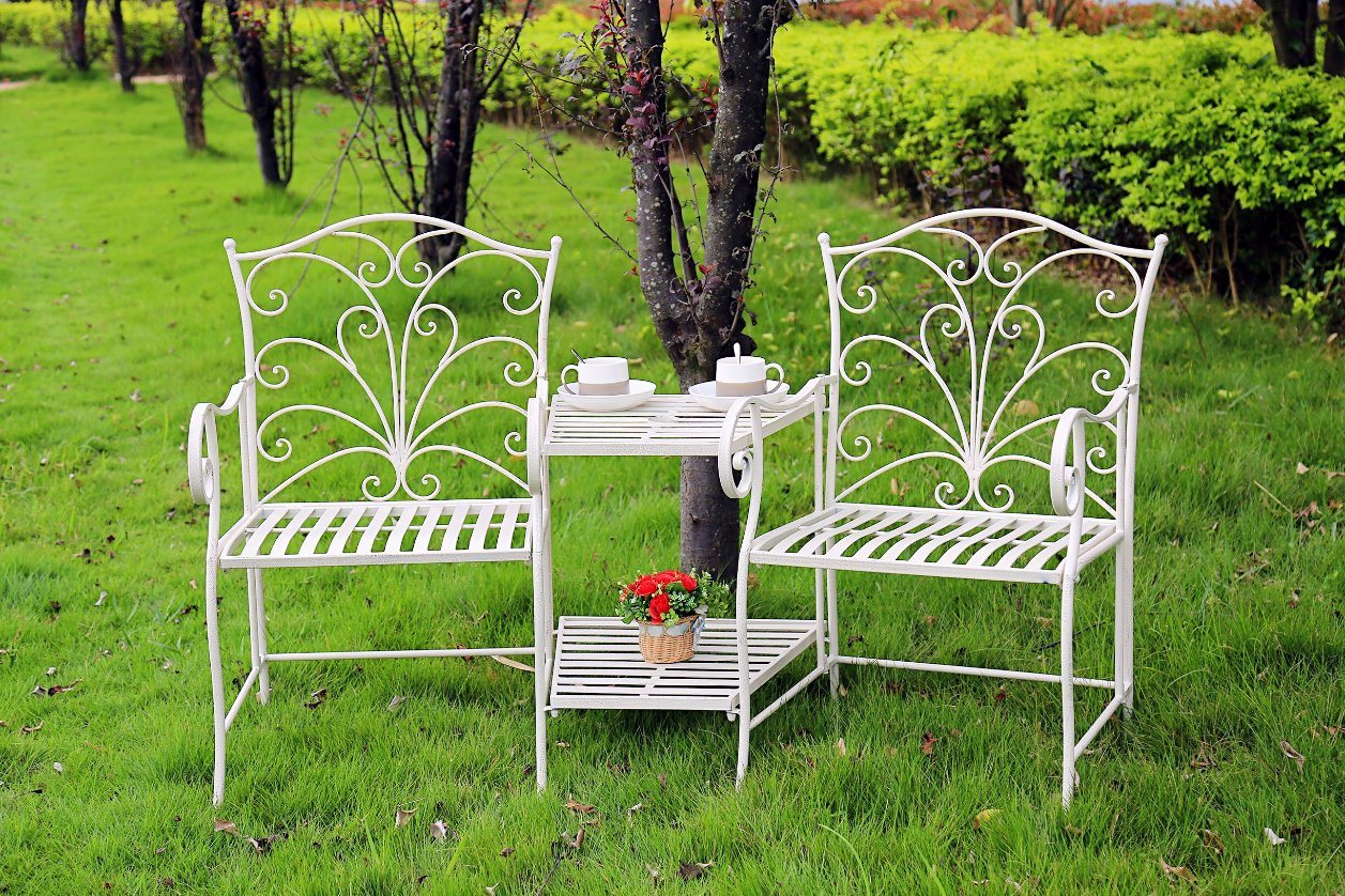 Antiwhite Foldable Metal Chair with Bench
