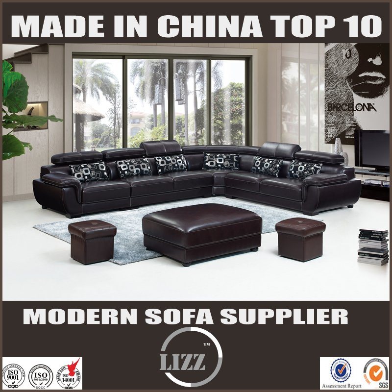 L Shape Living Room Sofa with Top Grain Leather (LZ-883)