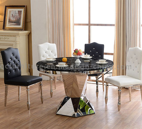 Round Shape Black Marble Dining Table with Chairs