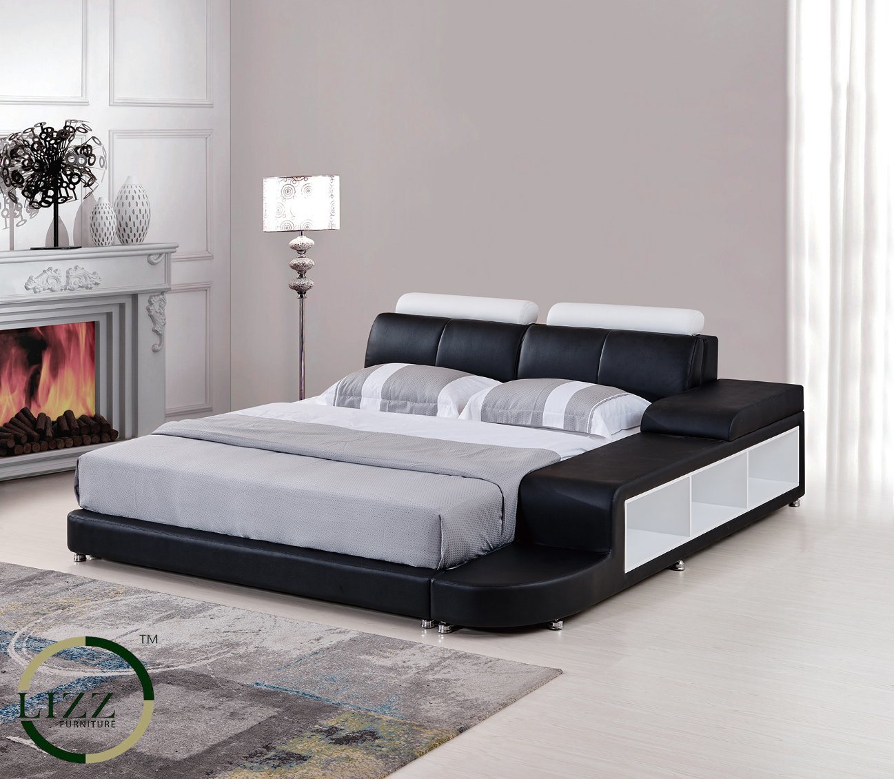 Middle Eastern Upholstered Leather Bed with Storage