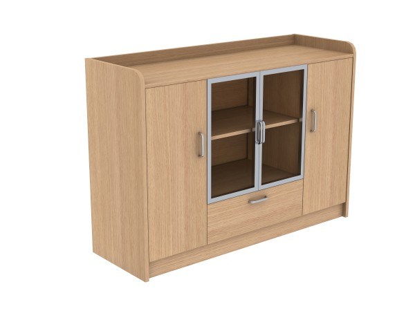 Wood Top Panel Storage Cabinet with Casement Window and Drawer