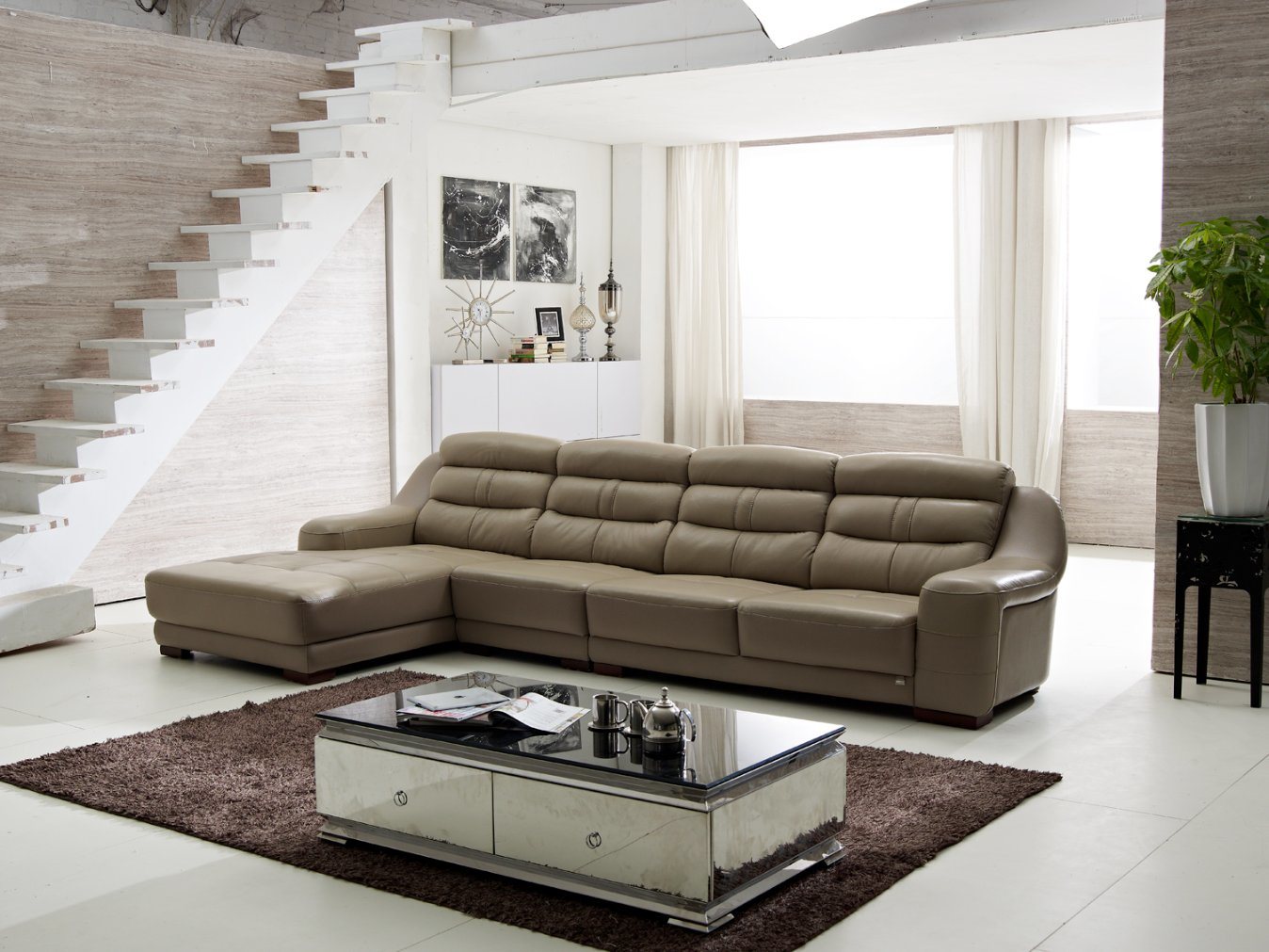 Top Leather L Shape Sofa with Single Seat