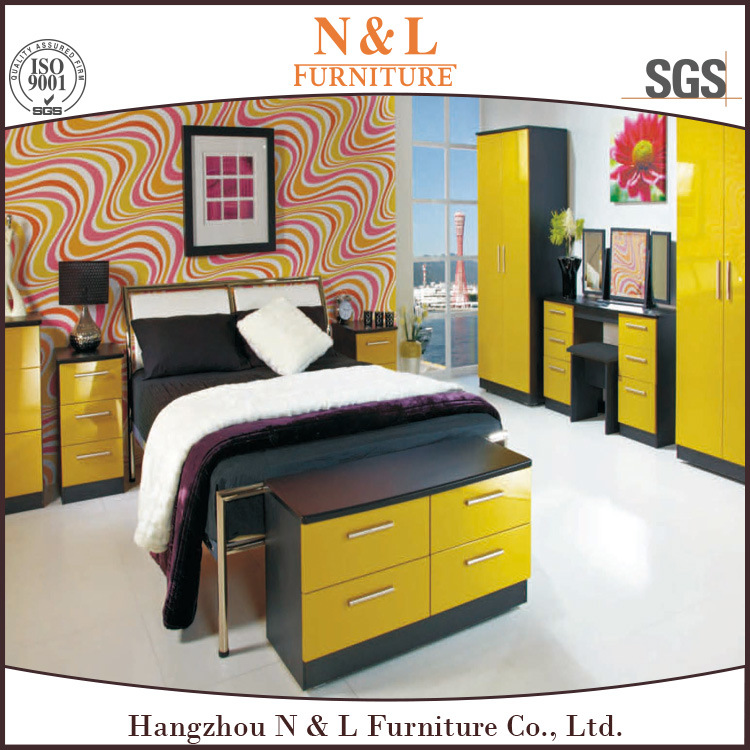 Bedroom Furniture Yellow High Gloss Wardrobe Closet