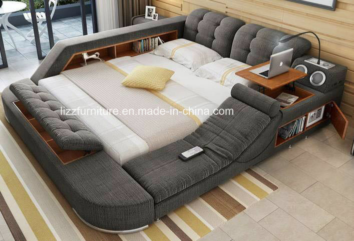 Modular Multifunctional Soft Fabric King-Size Bedroom Bed
