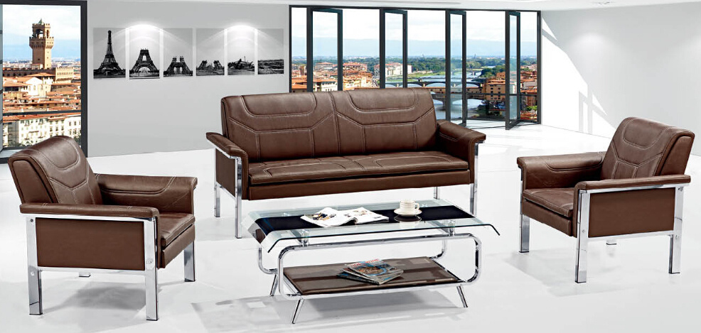 Hot Sales Popular Modern Design Office Leather Sofa with Metal Frame Double Cushion 1+1+3