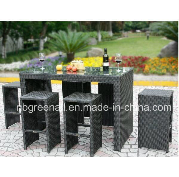 Outdoor PE Rattan Garden Modern Patio Dining Bar Table Set