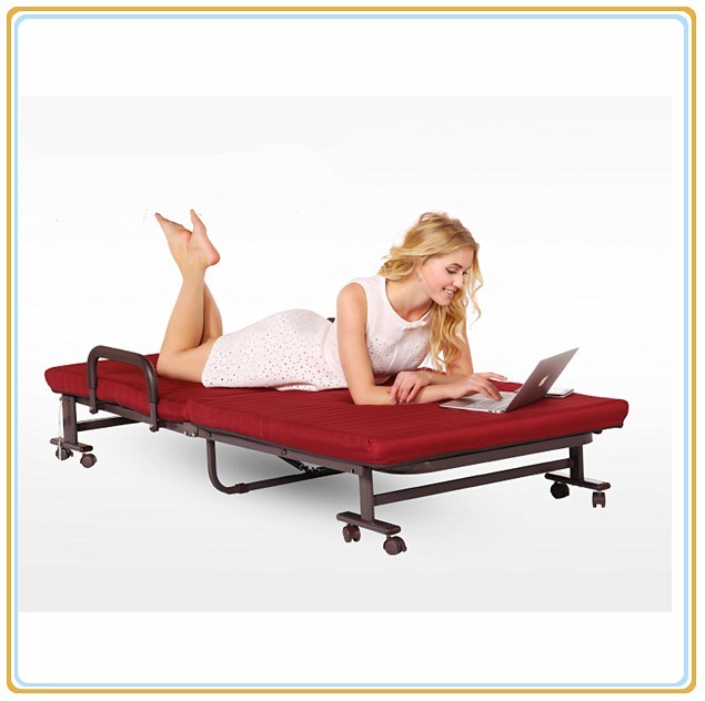 Adjustable Wheeled Bed with Mattress 190*65cm Wine Red Color/Single Bed