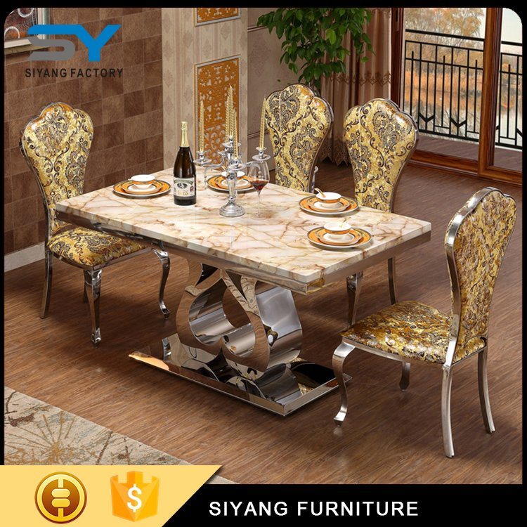 India Style Old Furniture Stainless Steel Marble Dining Table
