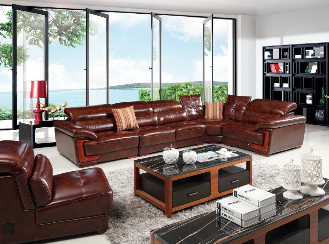 African Big Corner Living Room Genuine Leather L Chape Sofa Sbl-9156