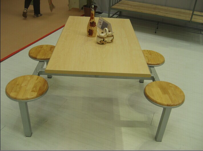 Metal Steel Frame HPL Laminated Top Cheap Restaurant Canteen Table with Chair 4 Seats