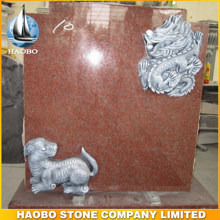 European Style Red Granite Grave Funeral Tombstone & Monument for Cemetery