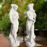 a Pair of White Marble Woman Statues T-7072