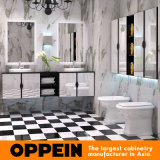 Oppein White Tempered Glass Bathroom Cabinets with Lamp Mirror