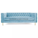 American Style Luxury Skyblue Colour Button Tufted Velvet Upholstery Sofa