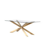 Modern Stainless Steel Cross Legs Gold Rectangle Clear Glass Top Dining Table