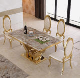 Modern Rectangle Hands Shape Base Golden Marble Furniture Dining Table
