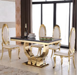 Modern Love Shape Metal Marble Dining Room Table in Gold