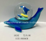 Polyresin Blue Dolphin Statue with Crab in Snow Globe