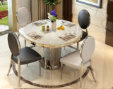 Stainless Steel Round Big Rome Columns Base White Marble Dining Table