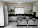 Stream-Lined White Lacquer Wood Kitchen Cabinet