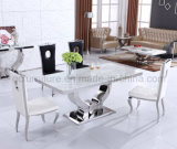 Dining Table with White Marble Top Mirror Sliver Base