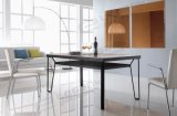 Modern Glass Dining Table, Black Coated Iron Dining Table Da624