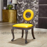 Wooden Louis Restaurant Furniture Chair with Circle Hollow and Bright Yellow Upholstery (SP-EC873)